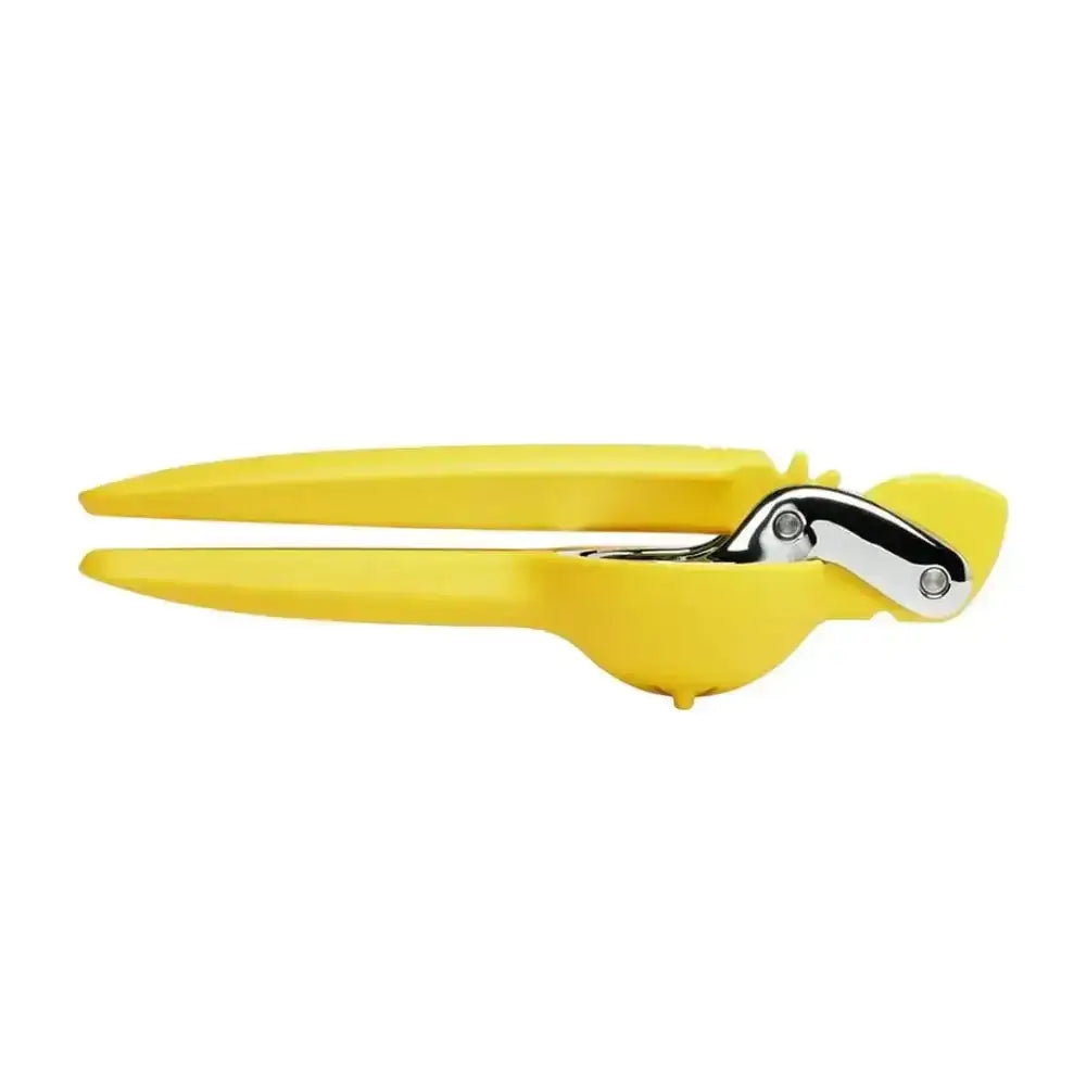 Yellow citrus squeezer on a white background