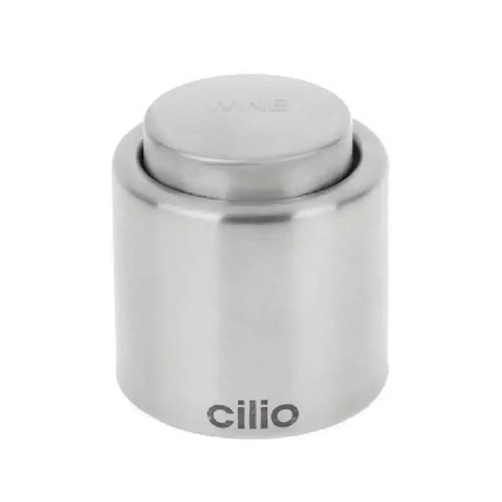 Silver container with a lid on a white background, featuring the brand 'cilio'.