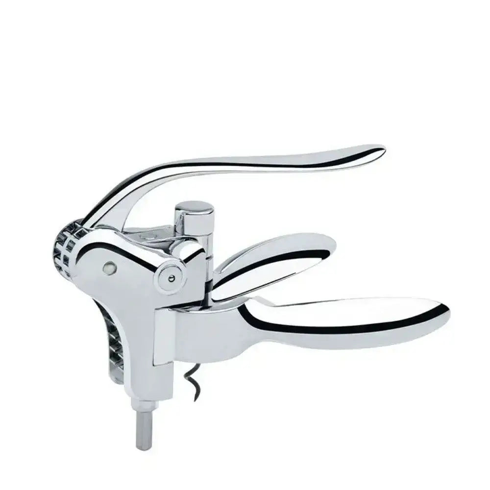 Silver corkscrew on a white background