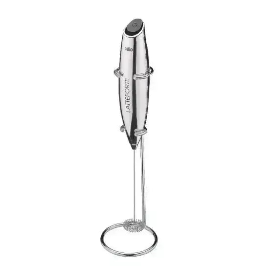 Cilio Latteforte handheld milk frother with stand, stainless steel, Cookin Stores kitchenware