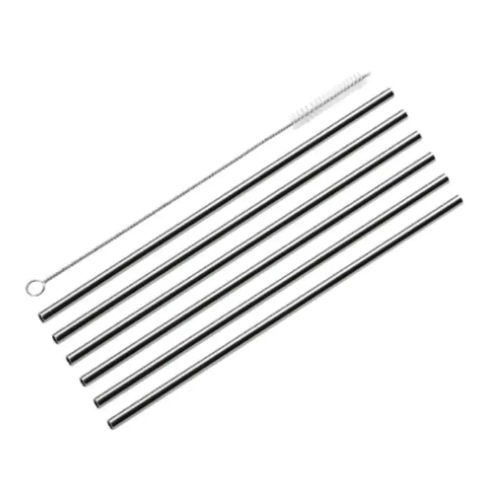 Set of metal straws on a white background
