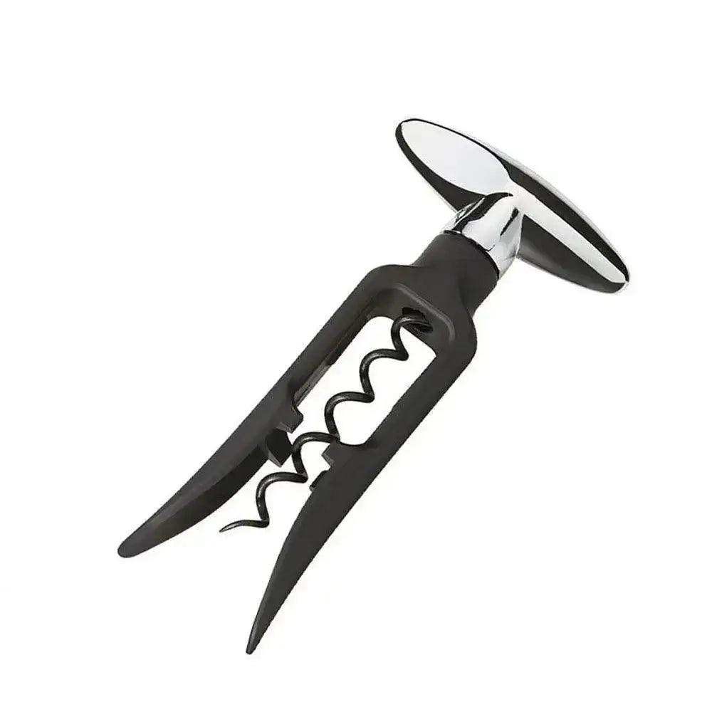 Black corkscrew with silver top on a white background