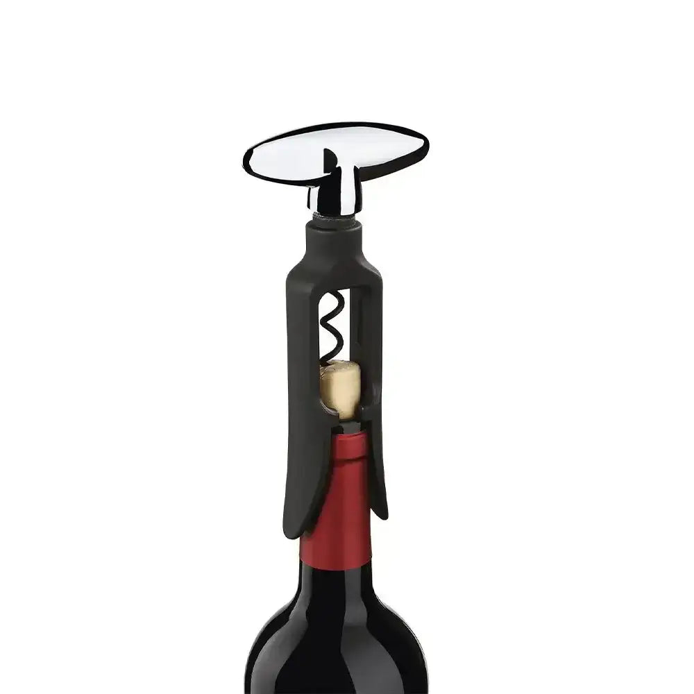 Black wine bottle stopper with cork on a white background
