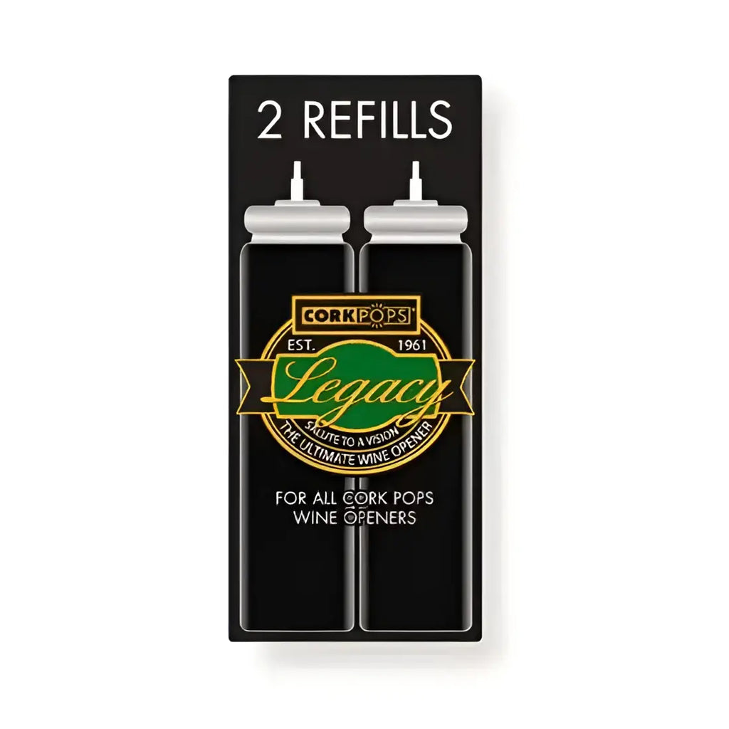 Cork Pops Legacy wine opener refill pack with two black gas cartridges, kitchenware at Cookin Stores