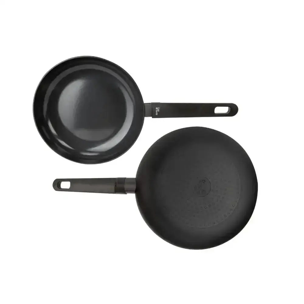 Black non-stick pancake pan, 24cm, top and bottom view, premium kitchenware at Cookin Stores