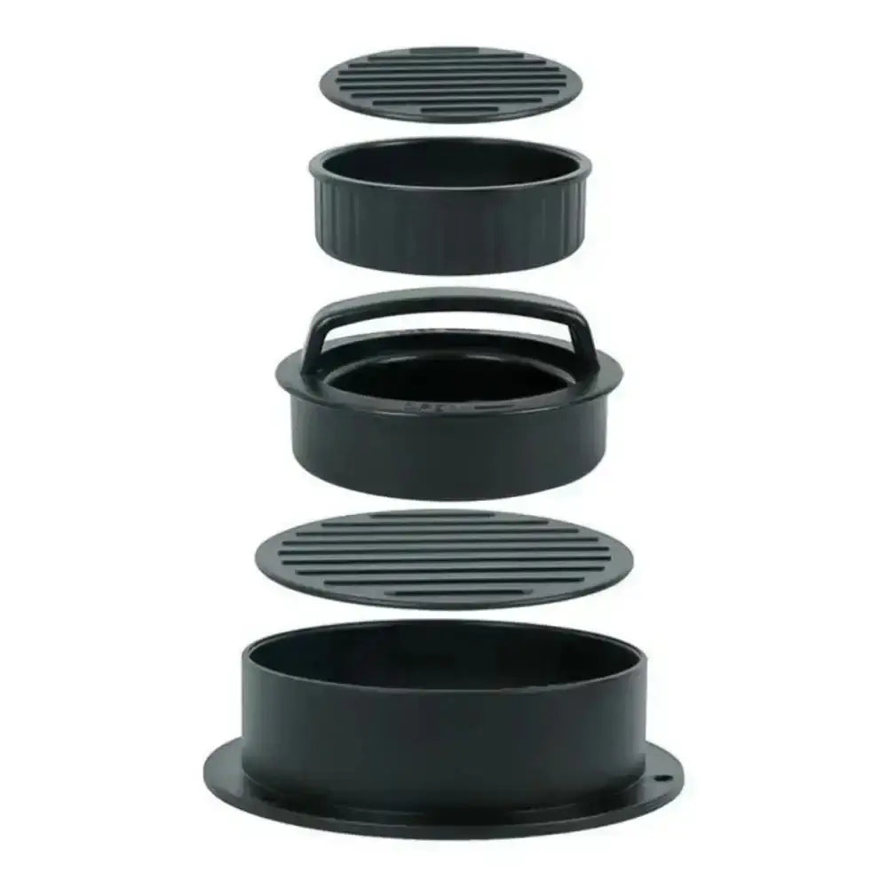 Set of black metal grill components on a white background