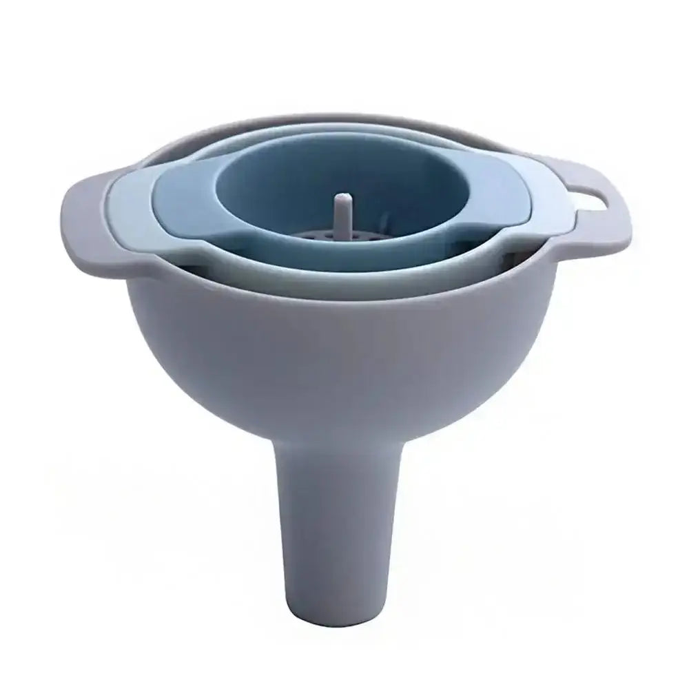 Silicone funnel set with multiple tiers on a white background