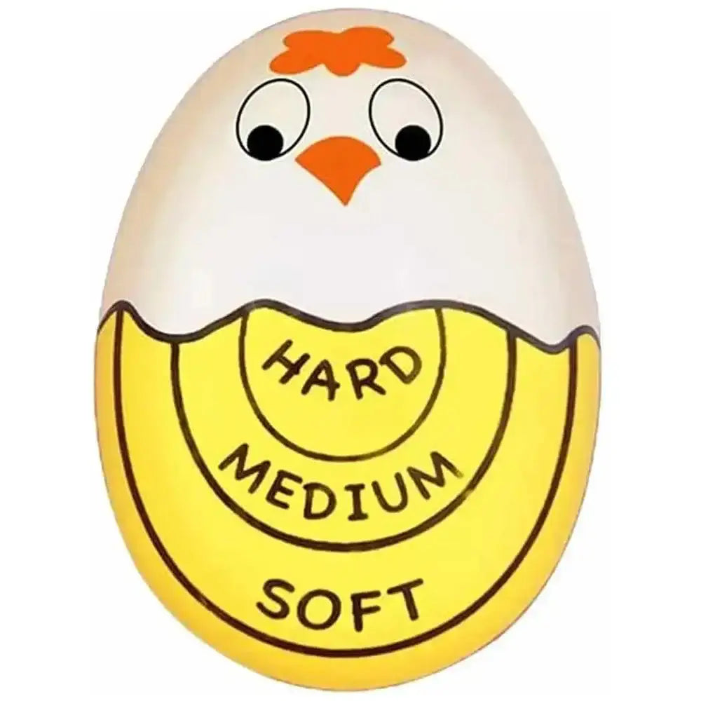 Egg-shaped timer with a chicken design and 'Hard Medium Soft' text on a white background