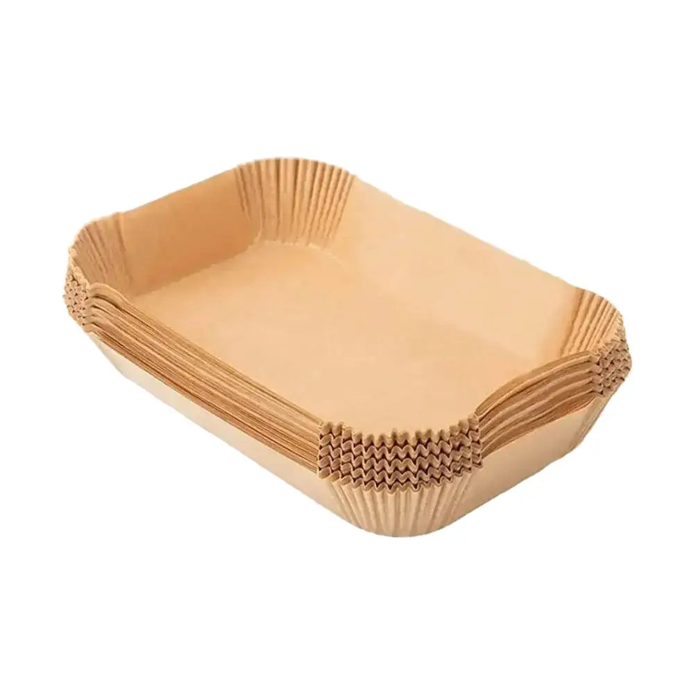 Stack of brown paper trays on a white background