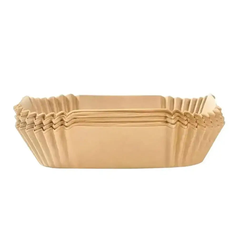 Stack of beige paper baskets on a white background