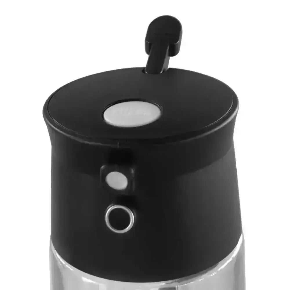 Black plastic spray nozzle with white button and metallic ring for creative cooking glass oil sprayer and pourer 500ml