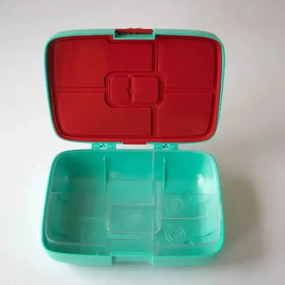 Aqua and red compartment lunchbox open, from Cookin Stores premium kitchenware collection