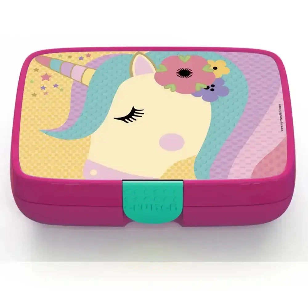 Colorful kids lunchbox from Cookin Stores with unicorn design and pink trim