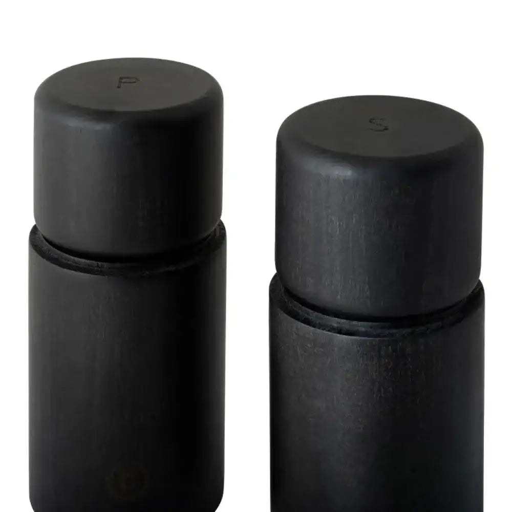 CrushGrind Bergen beechwood salt and pepper grinder set in matte black, kitchenware at Cookin Stores