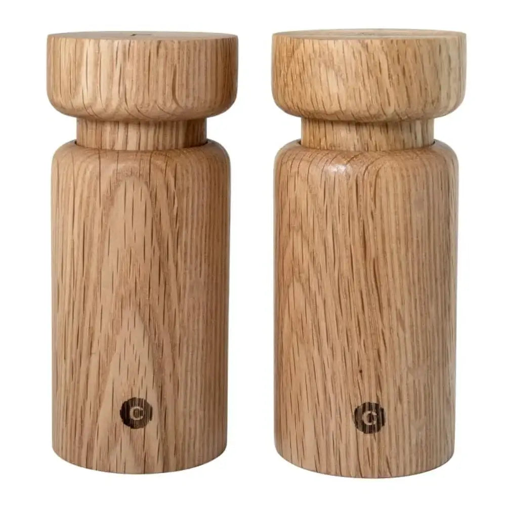 CrushGrind Helsinki oak salt and pepper grinder set, modern wood kitchenware from Cookin Stores