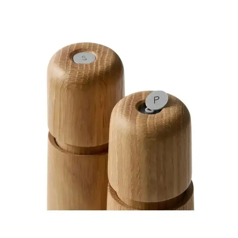 Crushgrind Stockholm oak salt and pepper grinders on white background, premium kitchenware