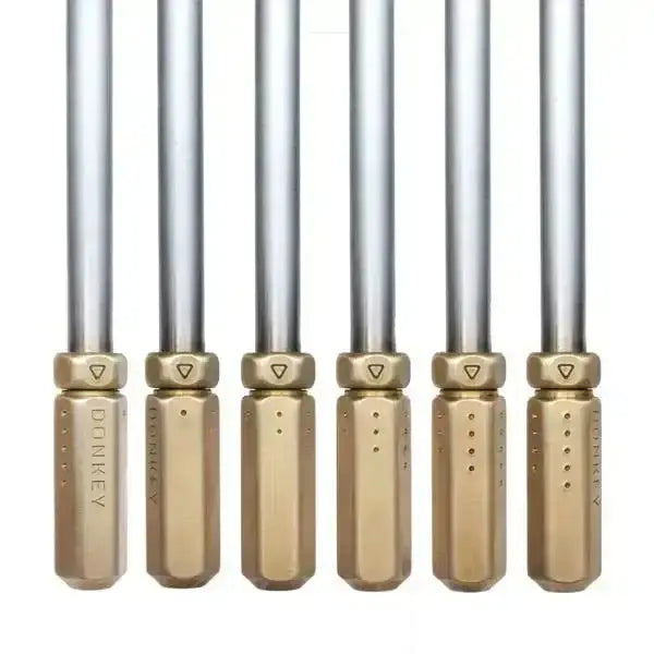 Set of five Donkey Long Tong brass blowers with silver metal tubes, premium kitchenware at Cookin Stores.