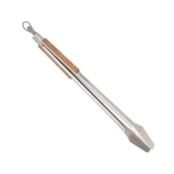 Long stainless steel kitchen tongs with wooden handle, premium kitchenware at Cookin Stores