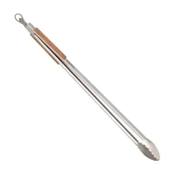 Long stainless steel kitchen tongs with wooden handle, premium kitchenware from Cookin Stores