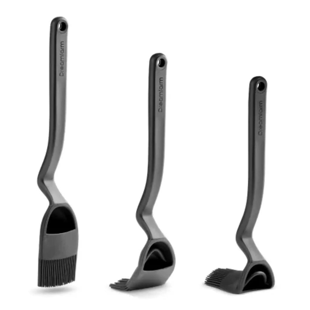 Set of three black dreamfarm bbq brizzle bristle basting brushes with silicone bristles and ergonomic handles