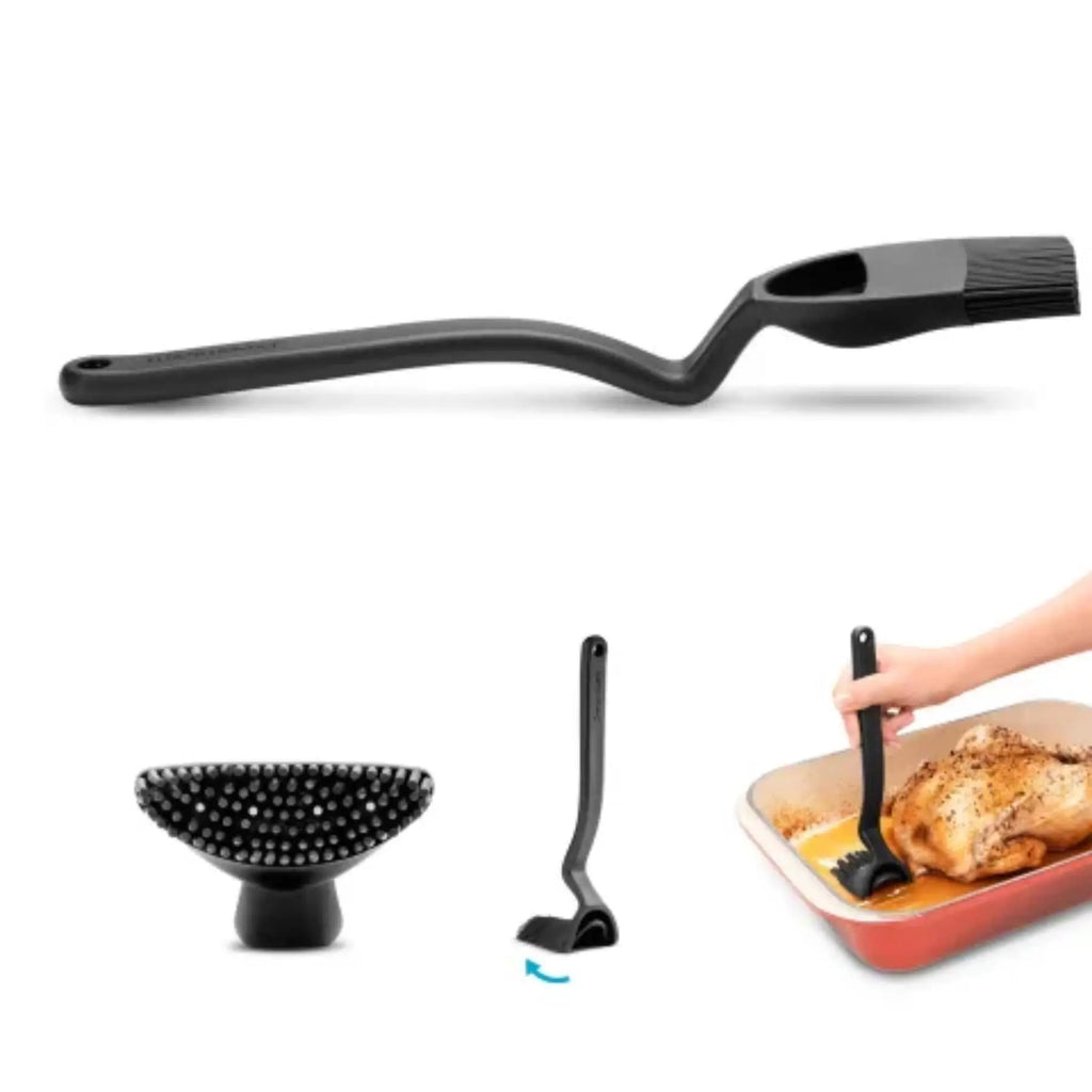 Black Dreamfarm BBQ Brizzle basting brush with silicone bristles and interchangeable heads for cooking and grilling