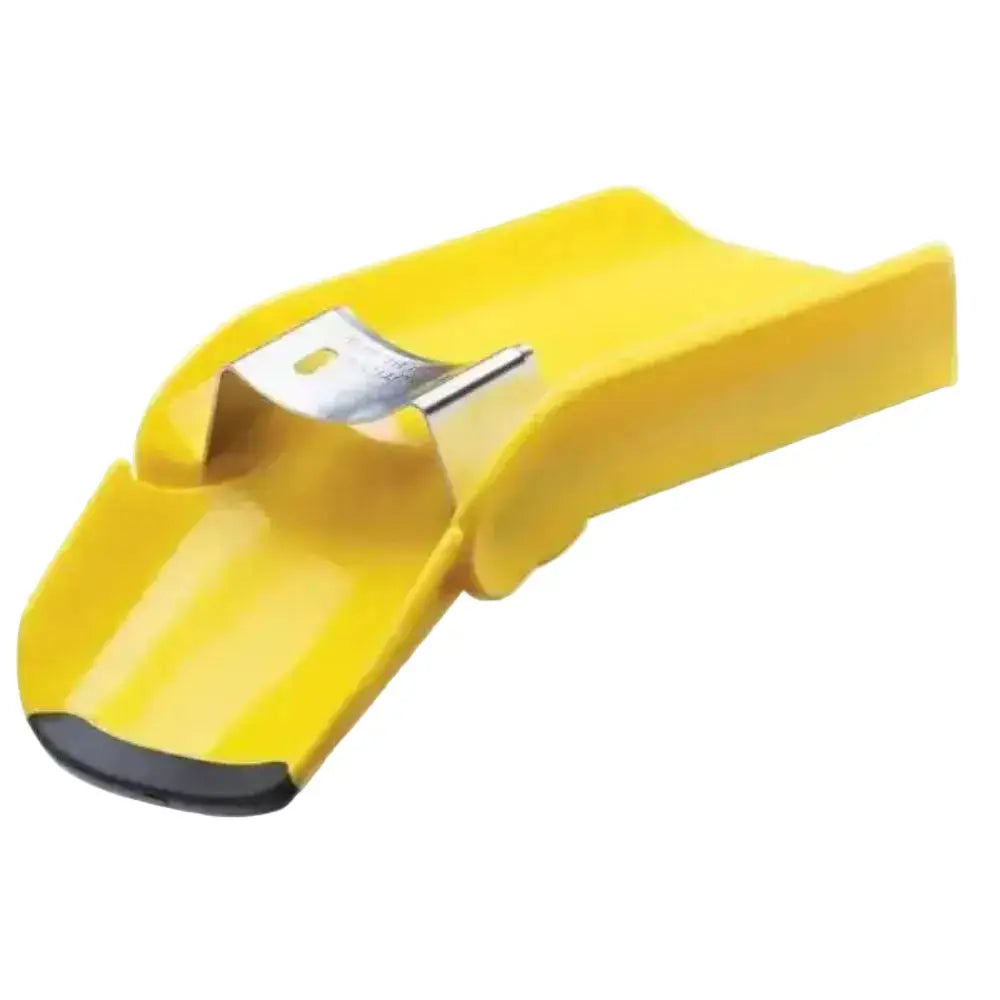 Yellow Dreamfarm Corpeel corn peeler kitchen utensil with stainless steel blade on white background