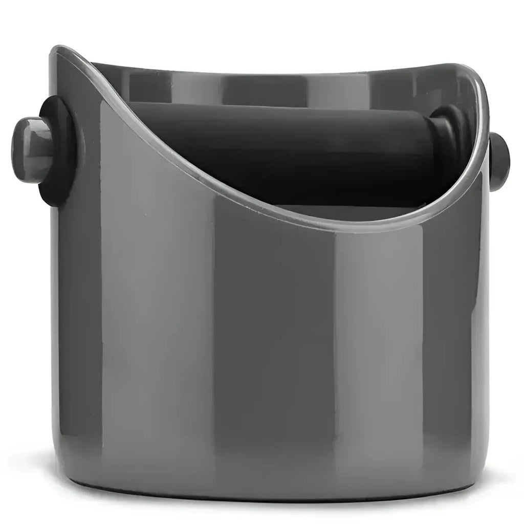 Gray metal cup holder on a white background