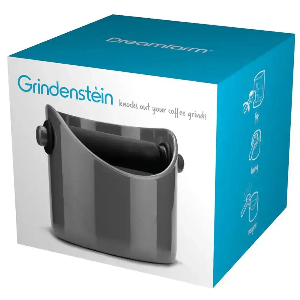Box packaging of Grindenéstein coffee grinder with Dreamfarm branding.