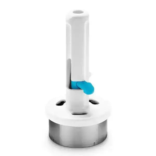 Dreamfarm Icepo ice cream scoop with white handle and stainless steel base on white background