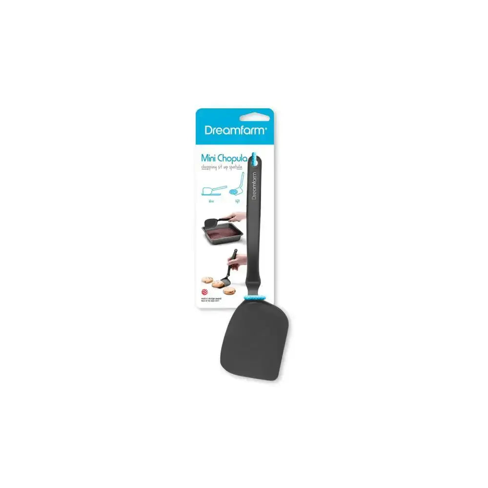 Black spatula with packaging on a white background