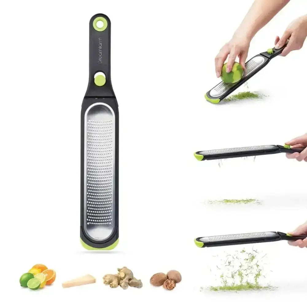 Multifunctional kitchen tool with grating and slicing functions on a white background