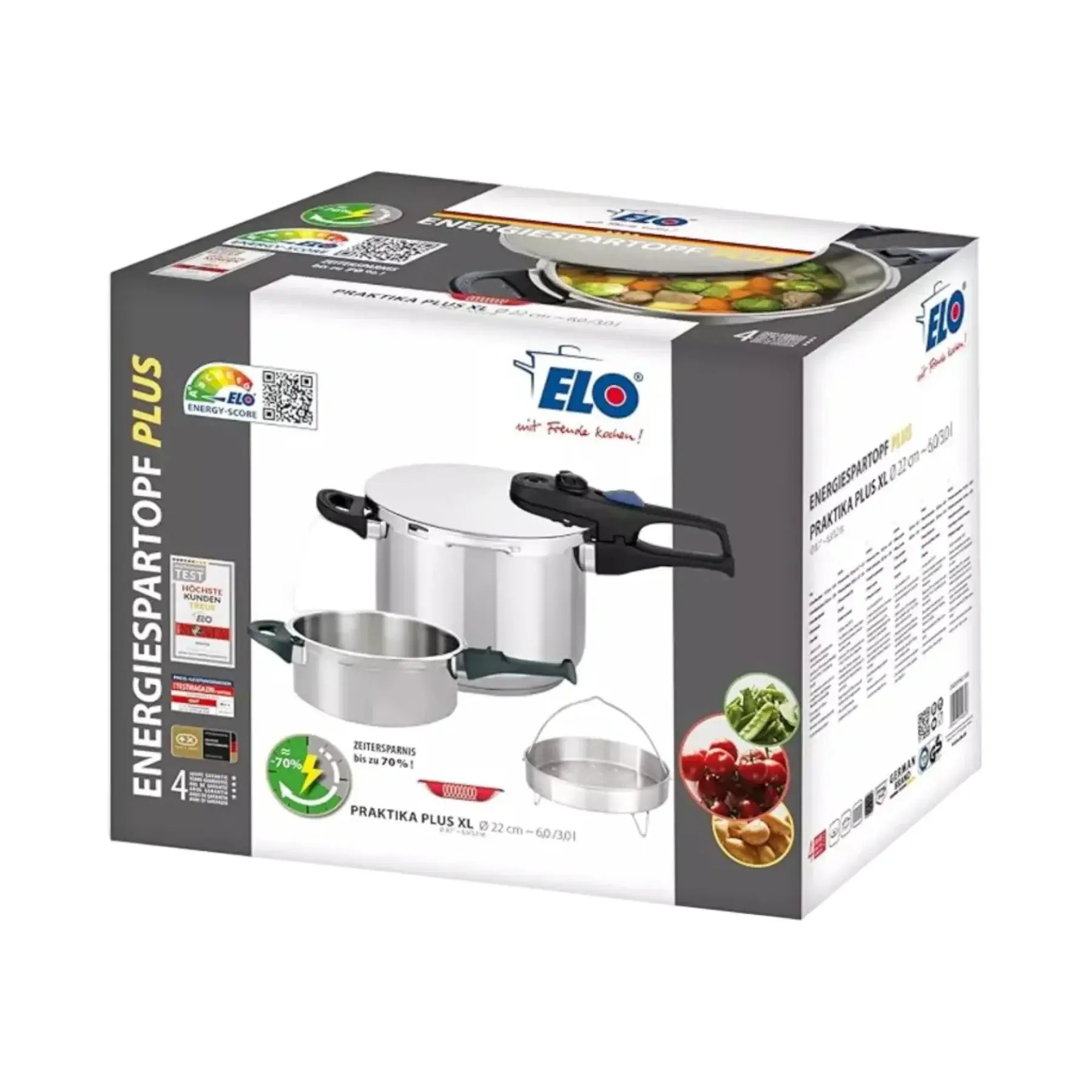 Pressure cooker set boxed on a white background