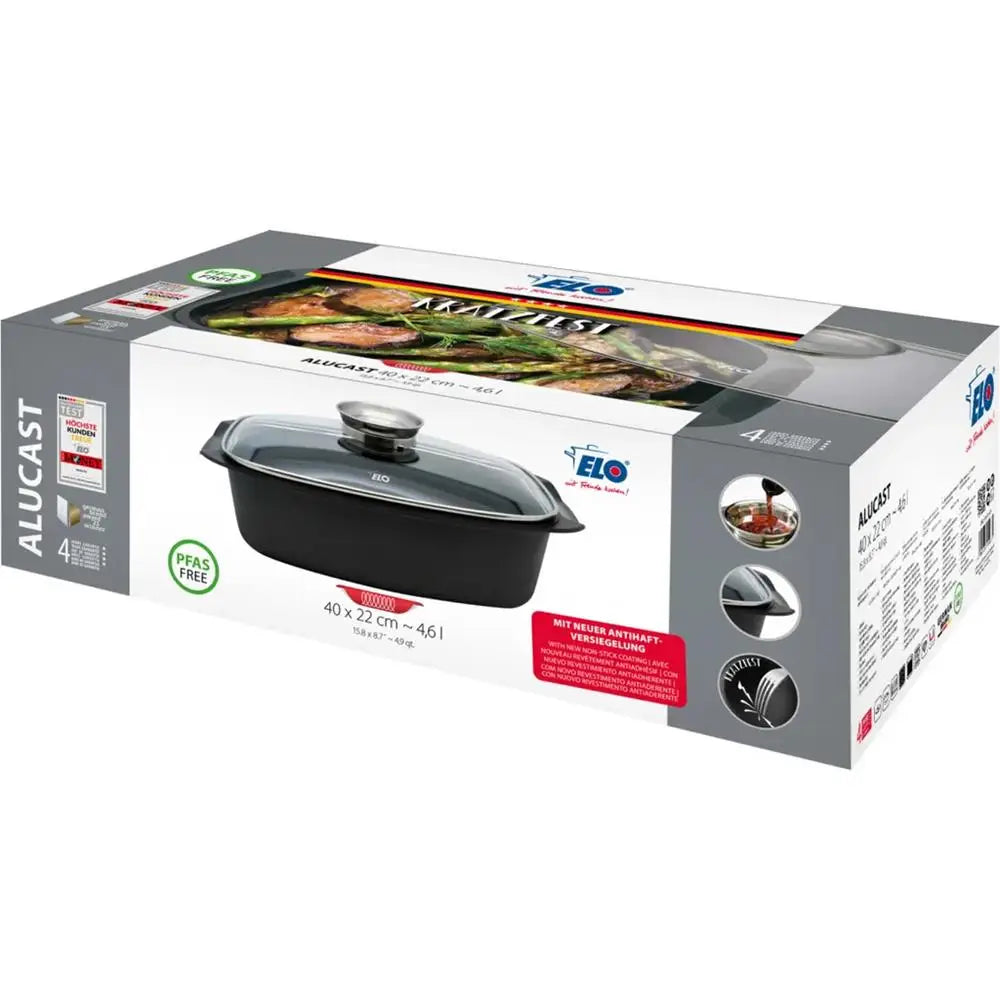 ELO Alucast cookware set packaging on a white background