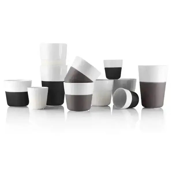 Modern porcelain espresso cups in black, white, and grey from Cookin Stores kitchenware collection