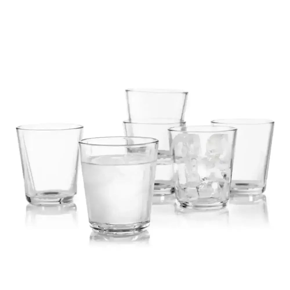 Set of clear glass tumblers with ice and water, premium kitchenware from Cookin Stores