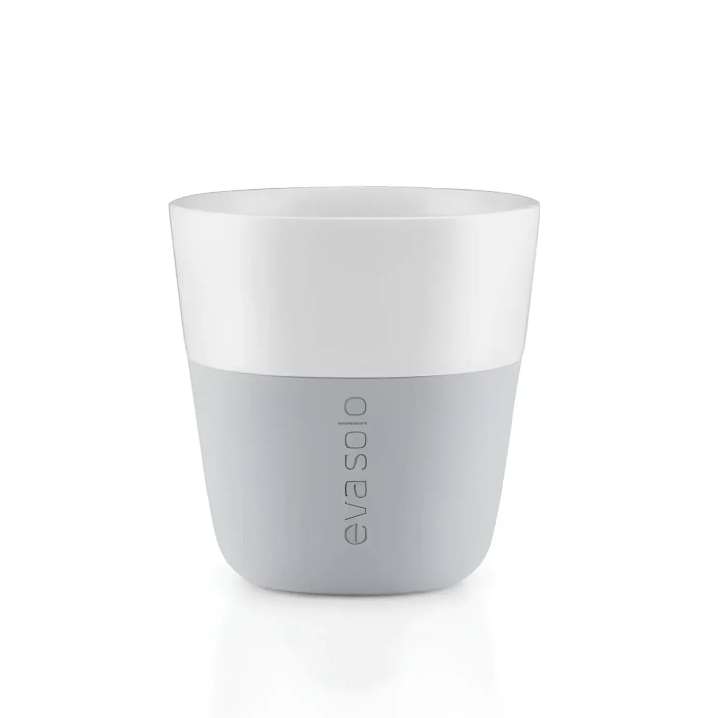 White and gray coffee cup on a white background.
