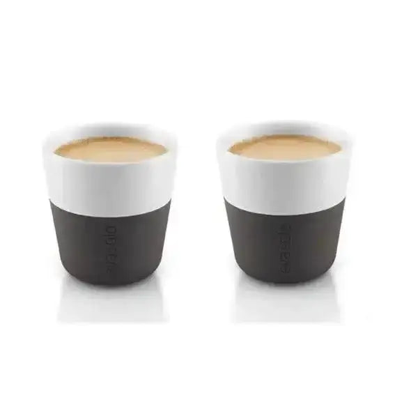 Set of two Eva Solo espresso cups with black silicone grips, premium kitchenware at Cookin Stores