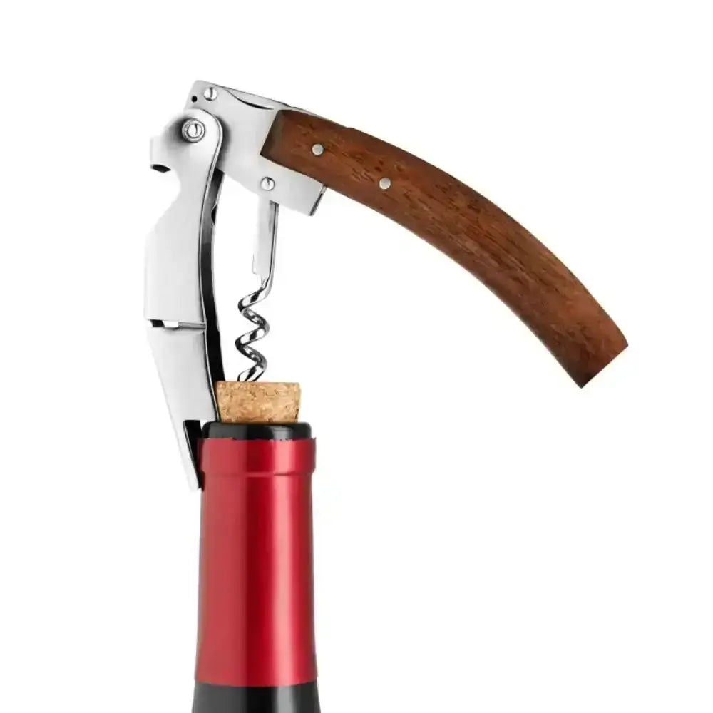 Stainless steel and wood corkscrew opening wine bottle, premium kitchenware at Cookin Stores