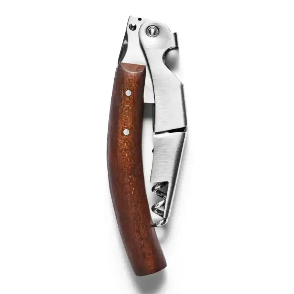 Eva Solo Liquid Lounge waiter's corkscrew with wood handle on white background, premium kitchenware at Cookin Stores