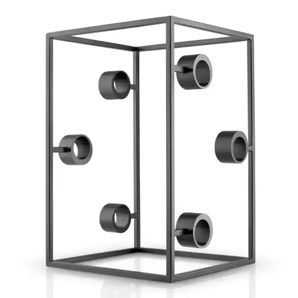 Modern Nordic metal wine cube rack with six bottle holders, black finish, kitchen storage
