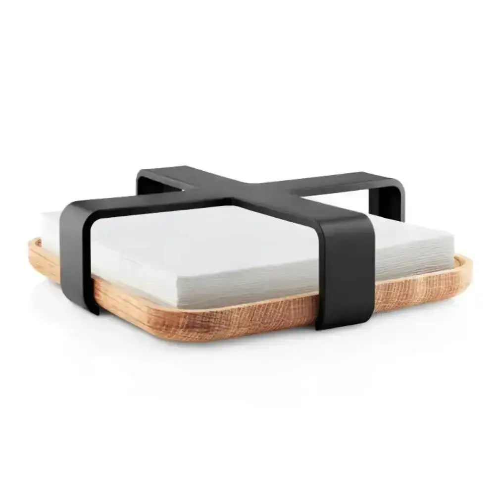 Eva Solo Nordic bamboo napkin holder with modern black metal frame, premium kitchenware