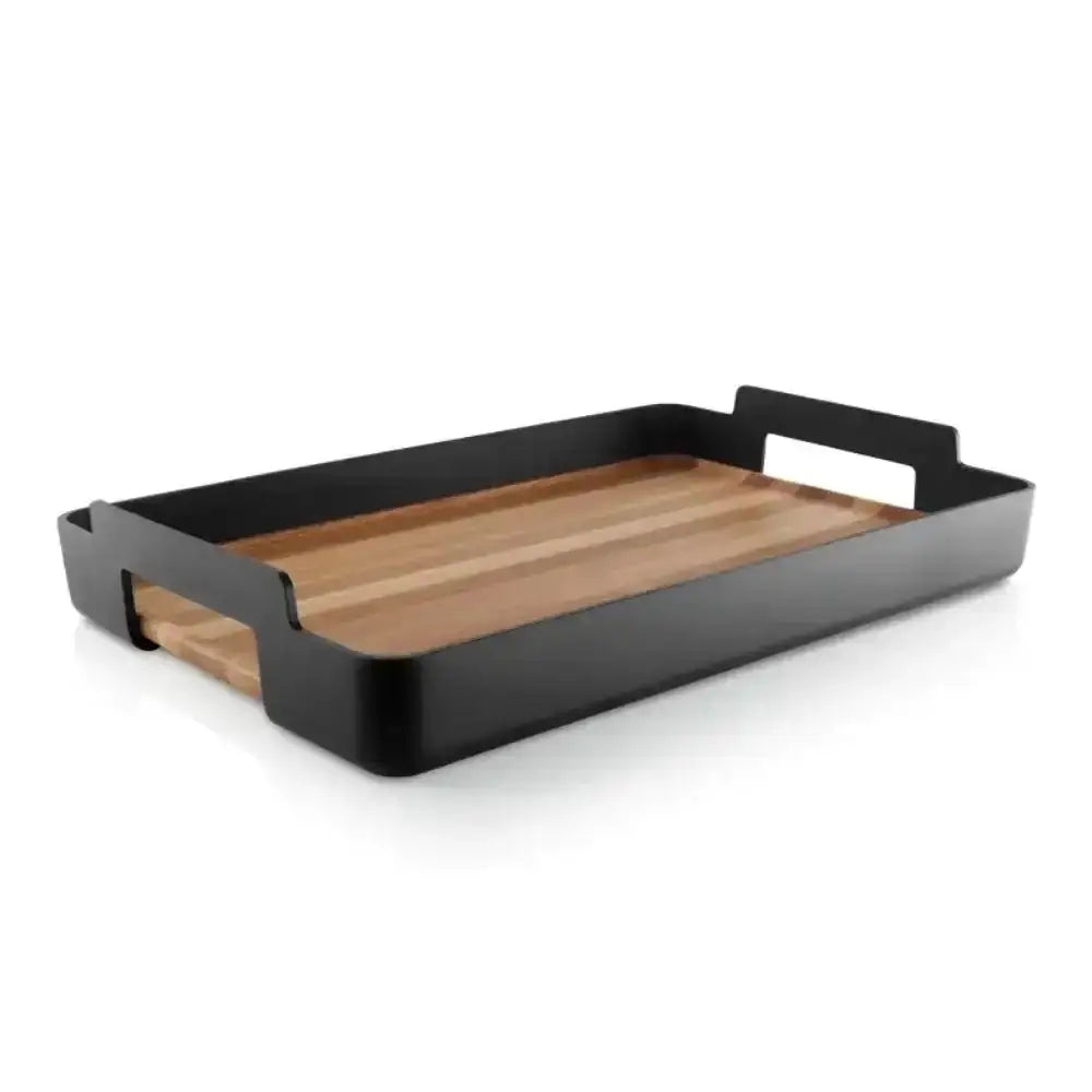 Nordic rectangular bamboo serving tray with black sides, premium kitchenware at Cookin Stores