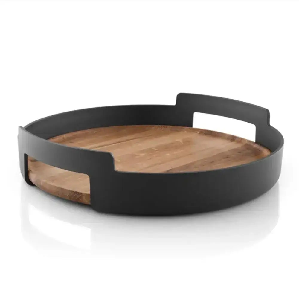 Eva Solo Nordic round oak serving tray with black sides on white background, Cookin Stores kitchenware