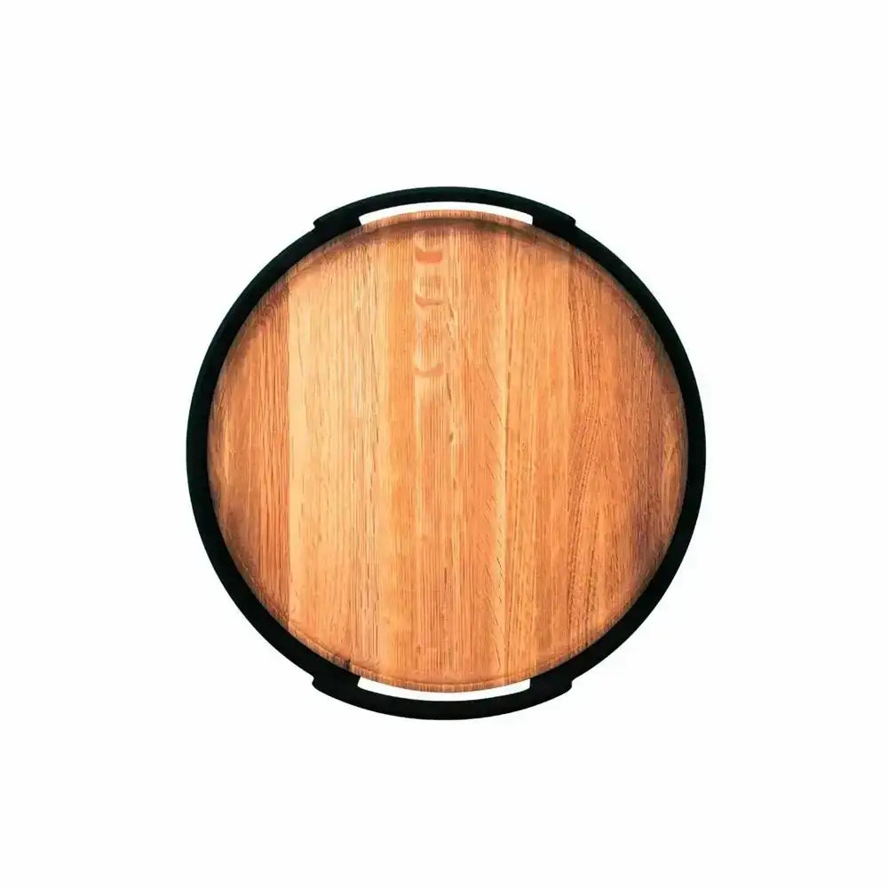 Round oak serving tray with black edge, modern kitchenware at Cookin Stores