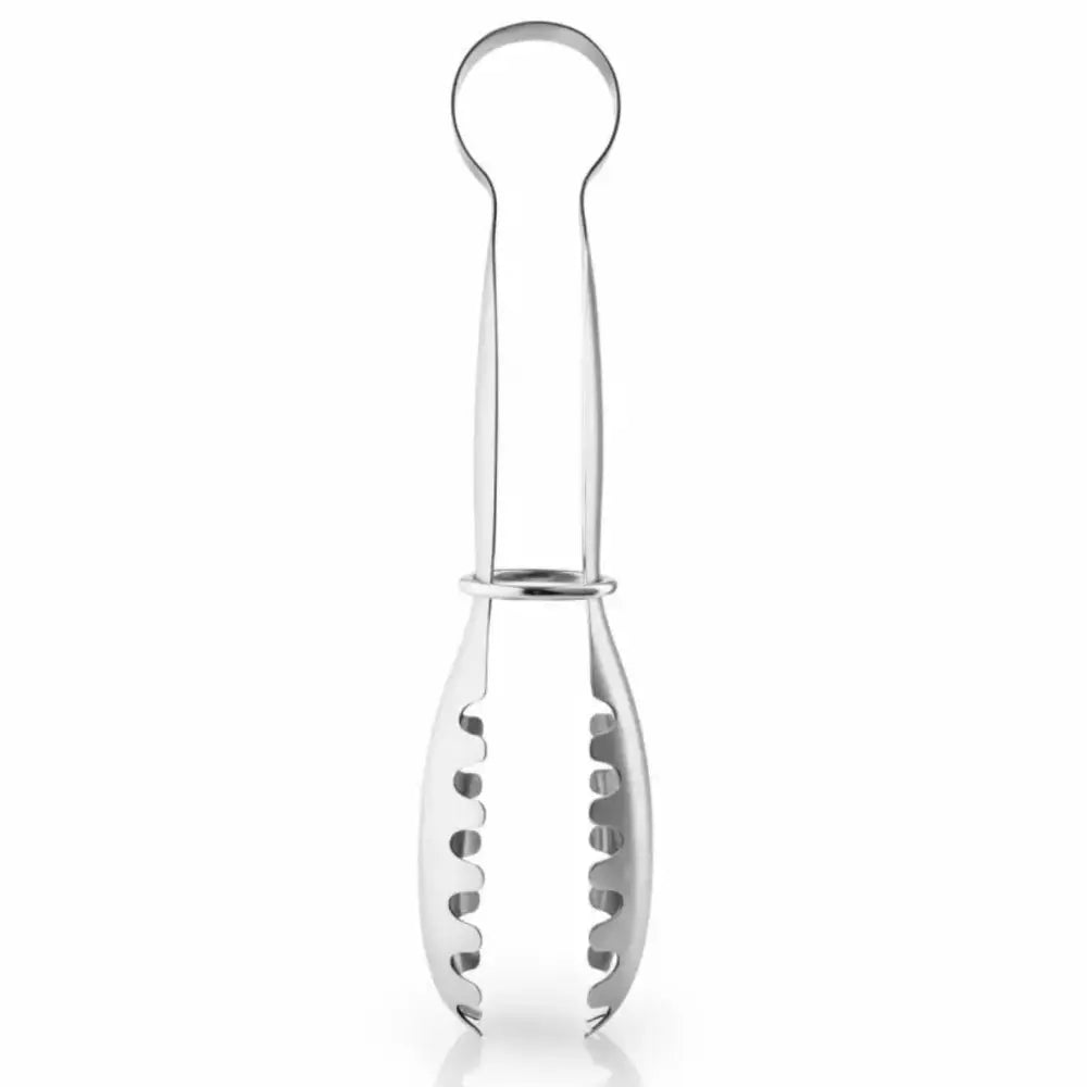 Metallic tongs with a handle on a white background