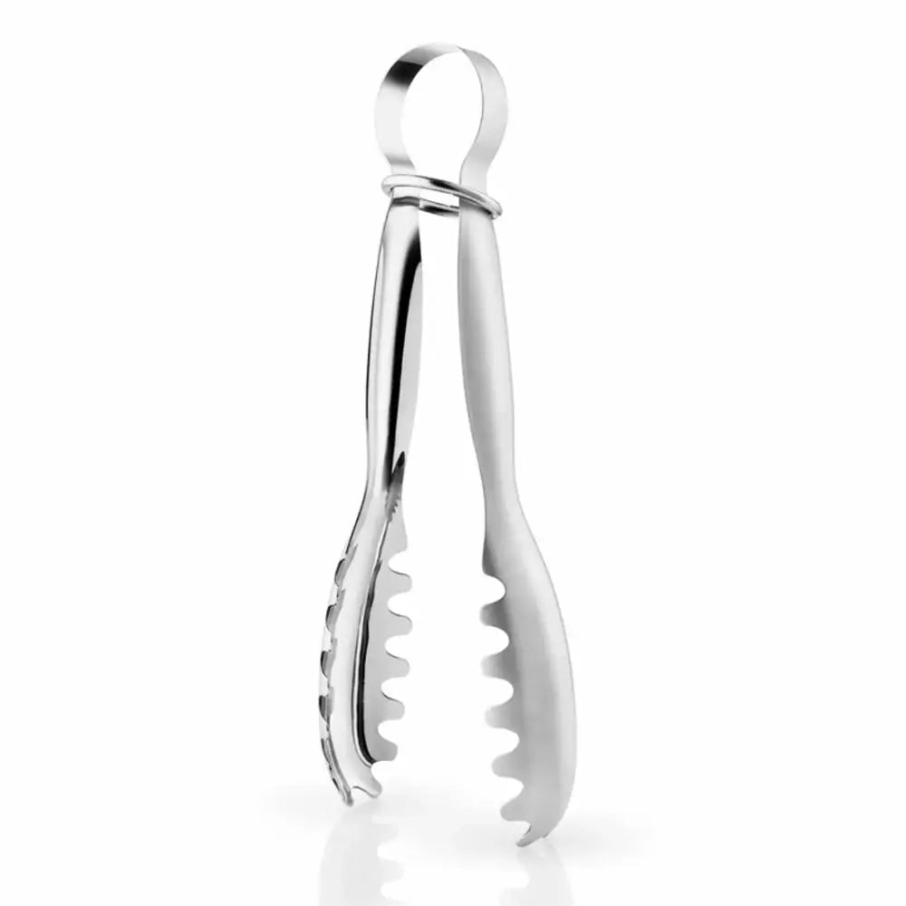 Silver tongs on a white background
