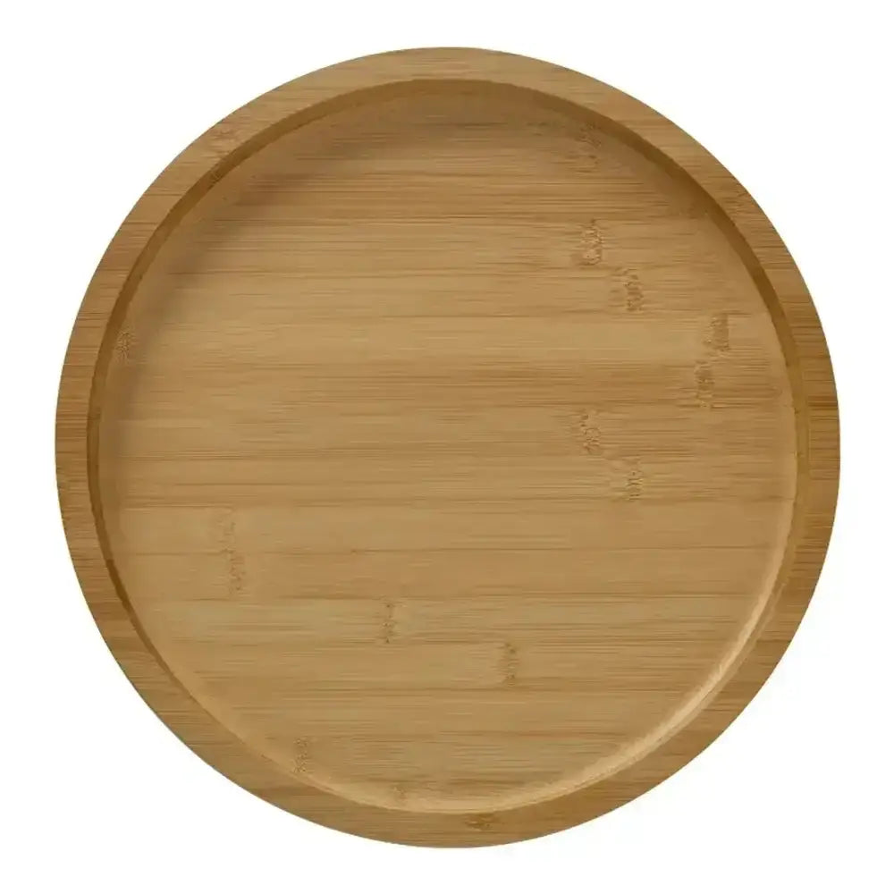 Round wooden tray on a white background
