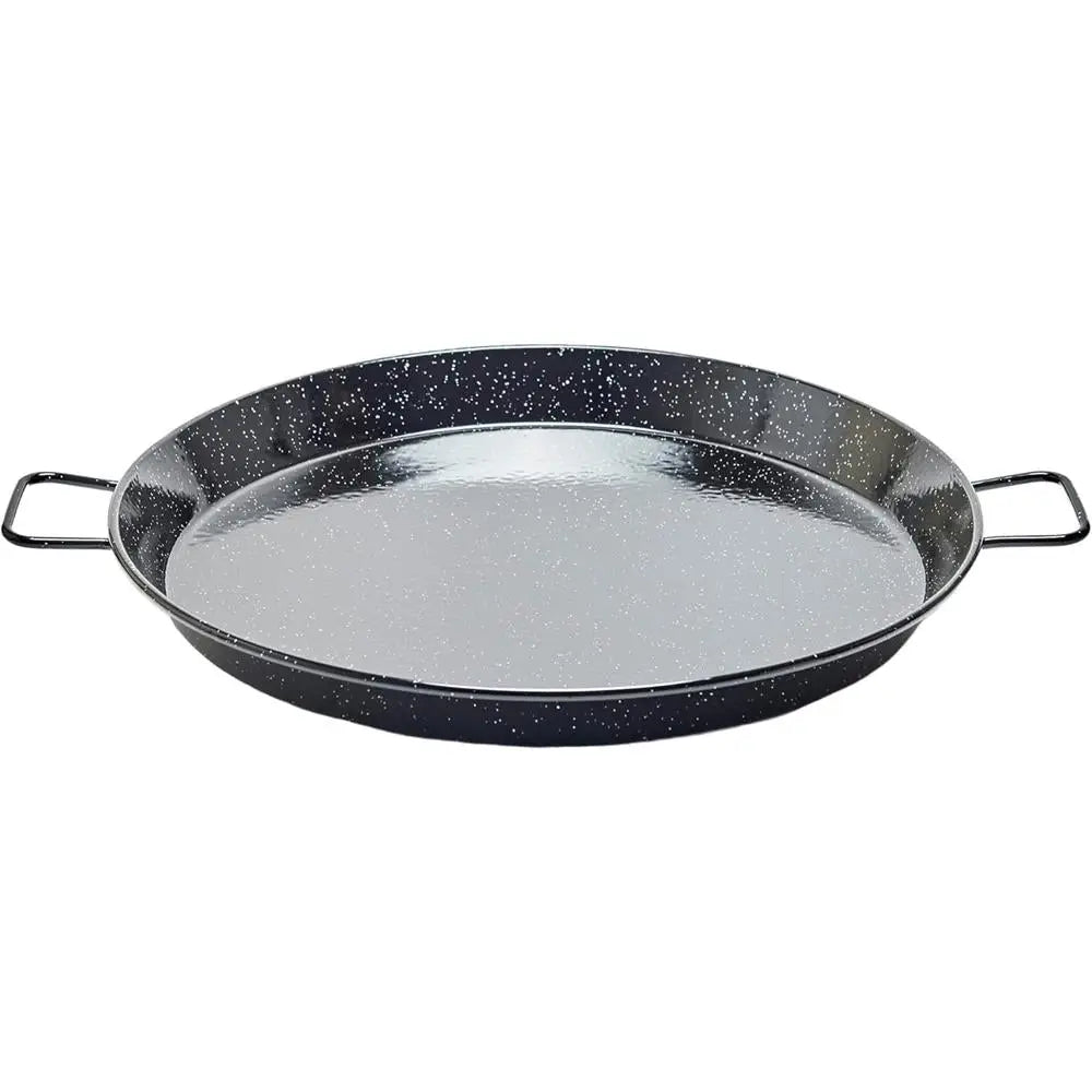 Black speckled frying pan on a white background