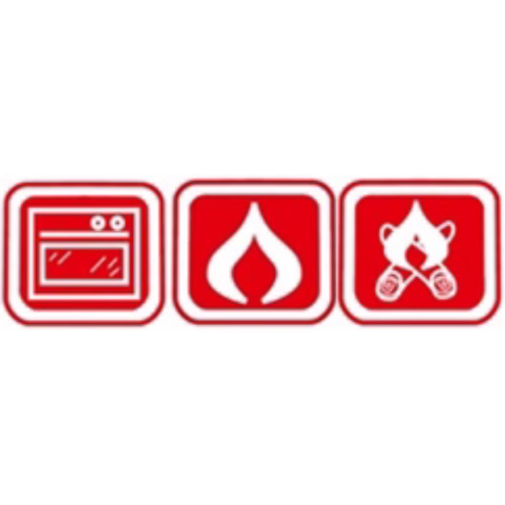 Three red icons on a white background
