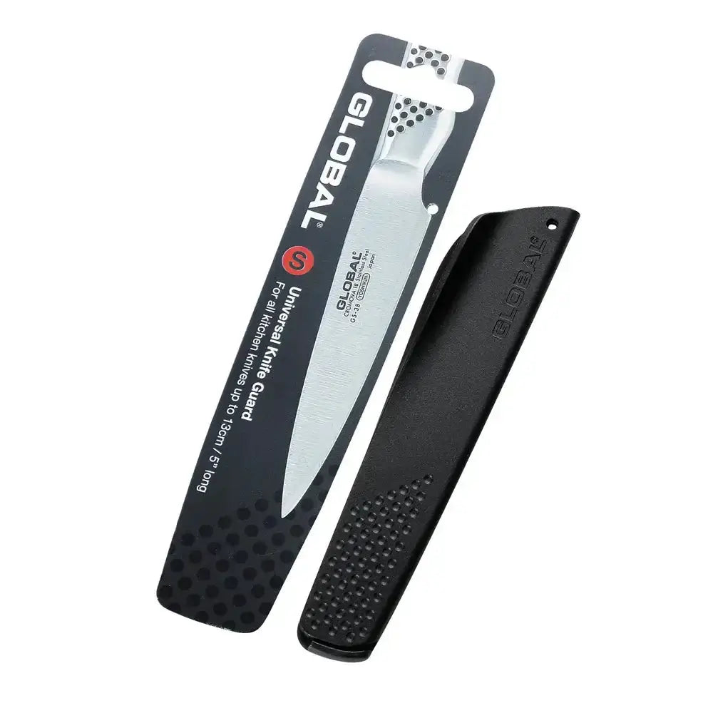 Global knife with black sheath on a white background
